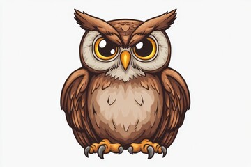 Fototapeta premium This cute cartoon-style owl features exaggerated large eyes and a playful expression, perfect for children's literature and whimsical designs.