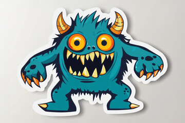 Fototapeta premium A fierce-looking blue monster with prominent teeth and horns, adding drama and excitement, ideal for artworks focusing on adventure, fantasy, and thrilling narratives.