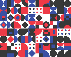 Obraz premium Colorful geometric abstract pattern with circles, squares, and triangles