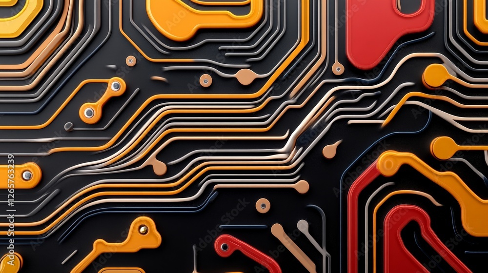 Poster abstract circuit design with vibrant colors and smooth lines