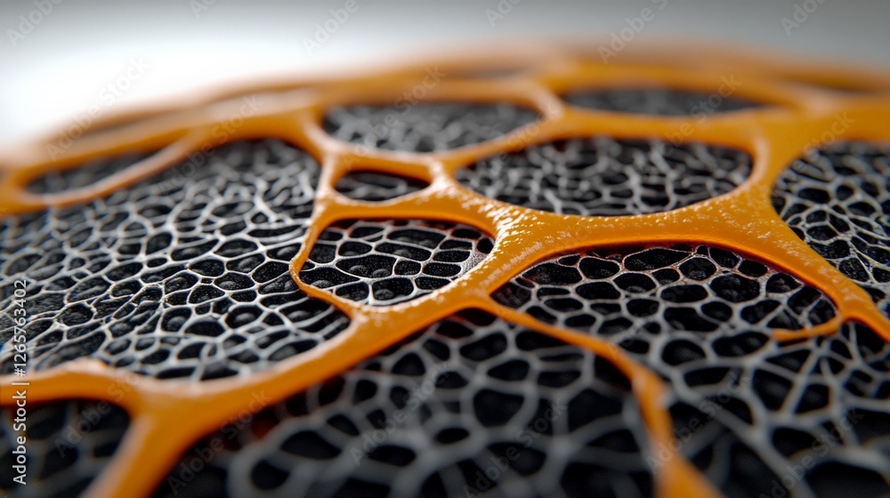 Poster abstract orange and black texture with intricate cellular structure