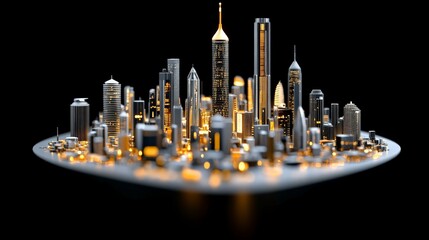 Futuristic Cityscape Model with Lights and Modern Architecture