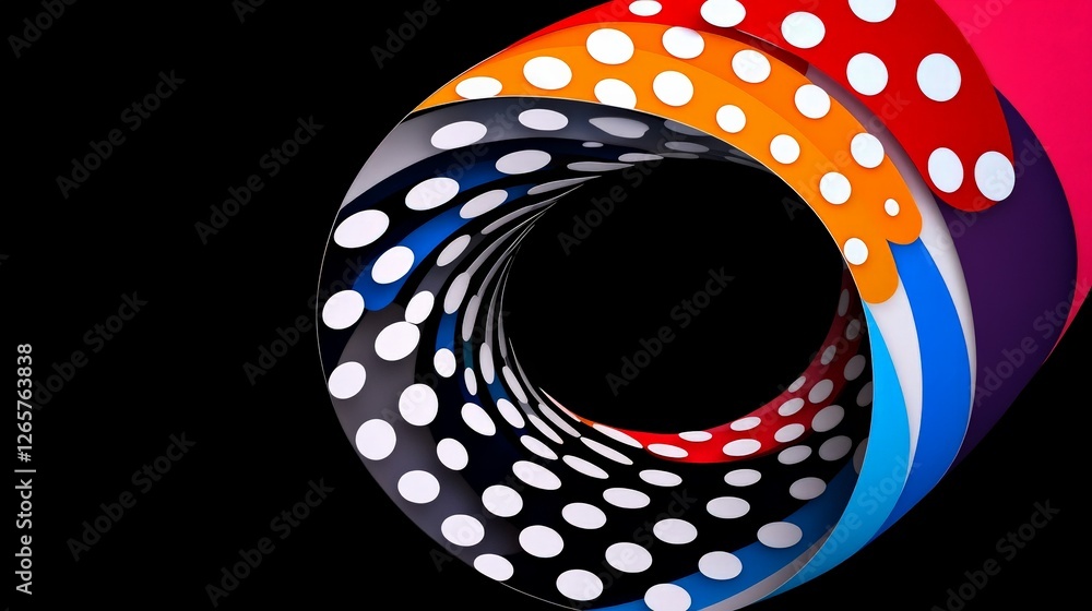 Poster abstract circular design with colorful polka dots on black background