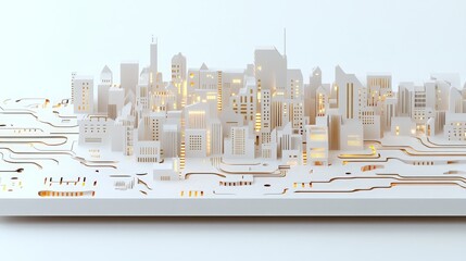Modern Cityscape Design with Glow Effect and Technology Elements