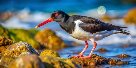 Eurasian Oystercatcher Foraging on Rocky Shore - High-Resolution Wildlife Stock Photo