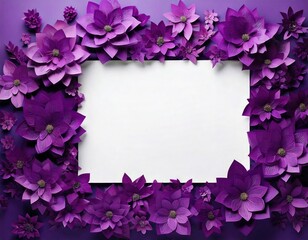Obraz premium Purple floral decoration with an empty center frame for creative display purposes, frame mockup