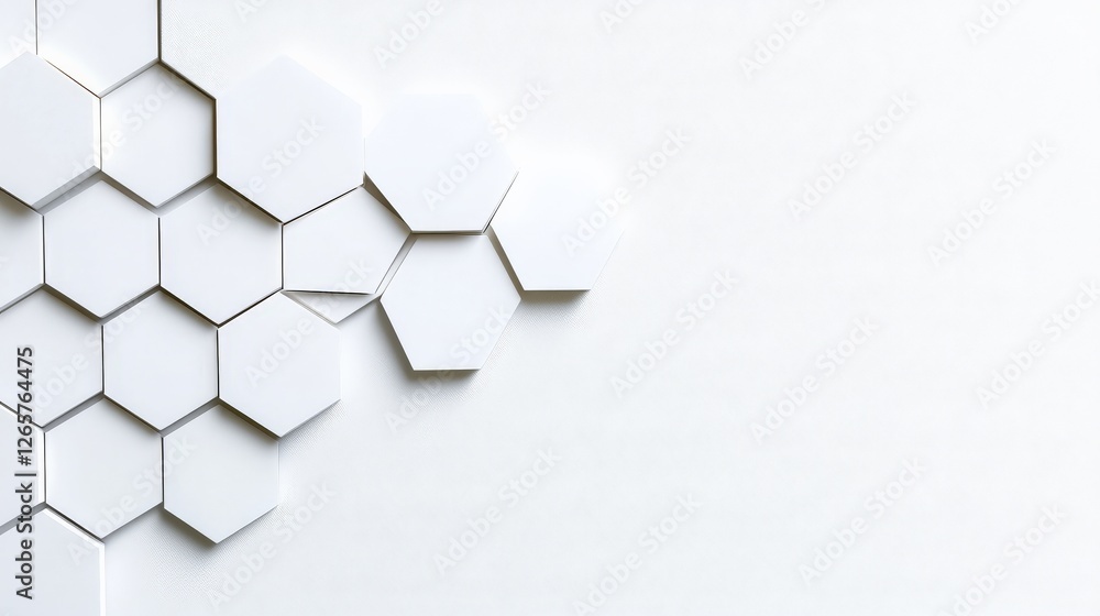 Poster white hexagonal tiles arranged on light background for design use