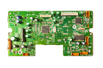 Electronic board with radio components, connectors, slots and processor chip from an electronic...