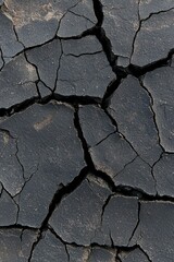 Obraz premium Cracks in dark soil show drought effects on land