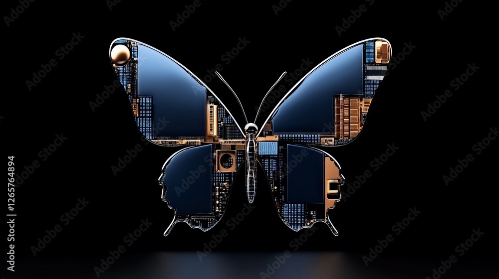 Poster butterfly design with circuit board pattern in a digital artwork