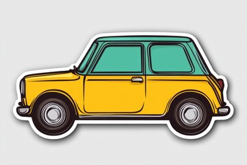 Obraz premium This image features a vibrant yellow mini car with a contrasting green roof, capturing a fun and nostalgic automotive design perfect for any collection.