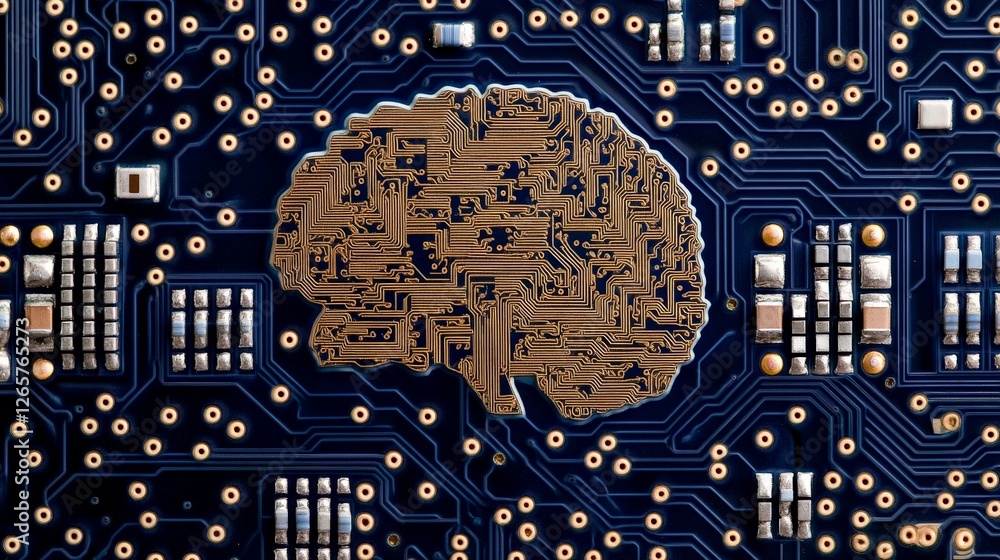 Poster circuit board with brain design representing artificial intelligence concept