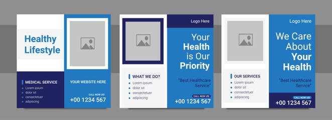 Medical healthcare social media post or web banner template, hospital logo and icon for business marketing. Corporate flyer for doctor, dentist and dental clinic social media post