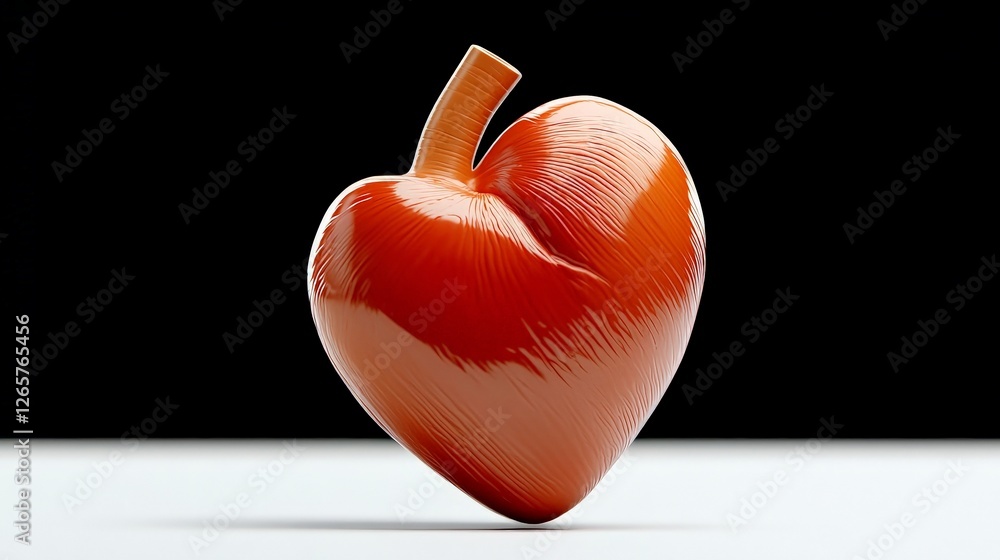 Poster abstract red heart shape on black background with shiny texture