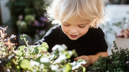 Fototapeta premium Engaging children in hands on farming activities to learn about plants and nature during a sunny day at the farm