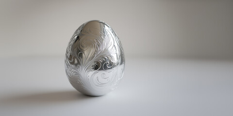 Silver Easter egg isolated on grey background