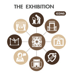 The exhibition symbols collection or sketches. exhibition opening theme bubble spread in linear style signs for web and app. Vector graphics isolated on white background.