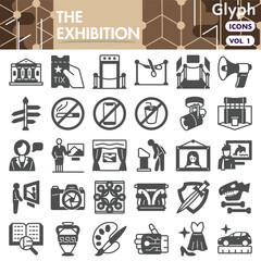 The exhibition symbols collection or sketches. exhibition opening bar theme icons in glyph style signs for web and app. Vector graphics isolated on white background.