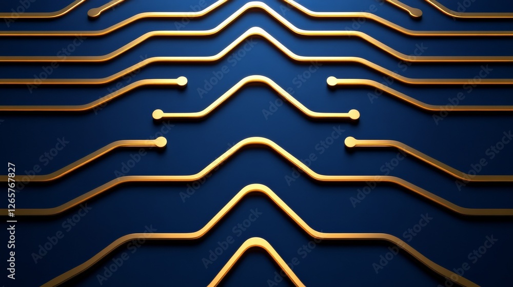 Poster abstract golden circuit patterns on deep blue background design