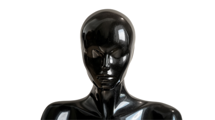 Black Glossy Mannequin Elegant Fashion Display, Shiny Dark Model for Studio Art, isolated on transparent background.