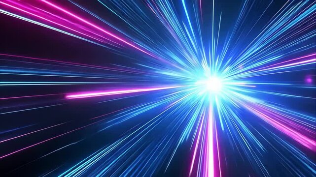 A burst of light with vibrant blue and pink rays radiating outward, creating a dynamic and energetic visual effect.