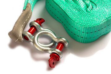 Car towing stop with metal shackles included. Car recovery kit with bow-shaped bracket and towing...