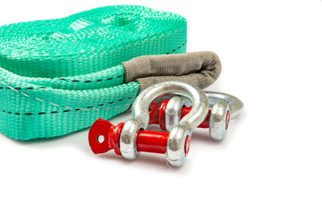 Car towing stop with metal shackles included. Car recovery kit with bow-shaped bracket and towing...