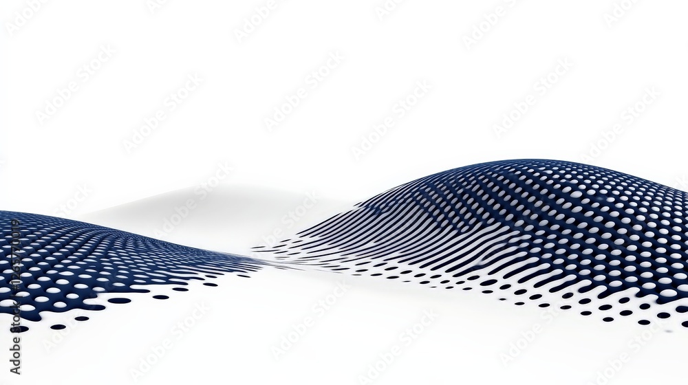 Poster abstract blue wave patterns with dots on a white background