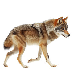 Fototapeta premium Brown wolf in midstride muscular fur texture dynamic profile