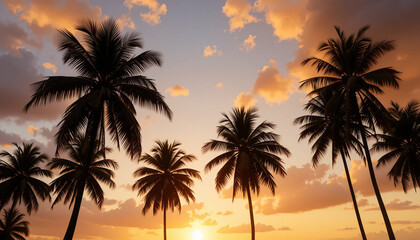Silhouette Palm Trees At Sunset
