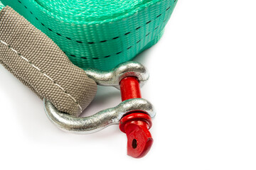 Car towing stop with metal shackles included. Car recovery kit with bow-shaped bracket and towing...