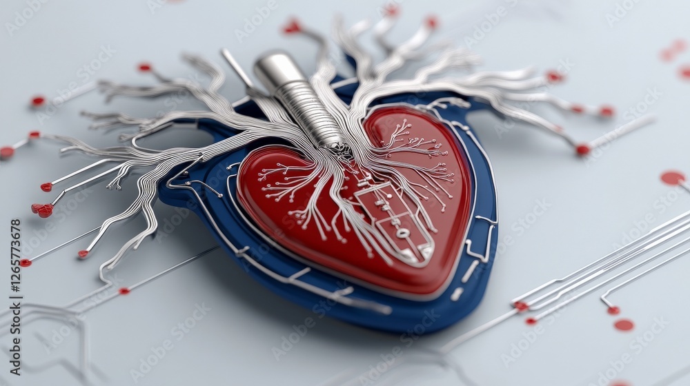 Poster heart shield with metallic roots and circuitry design concept