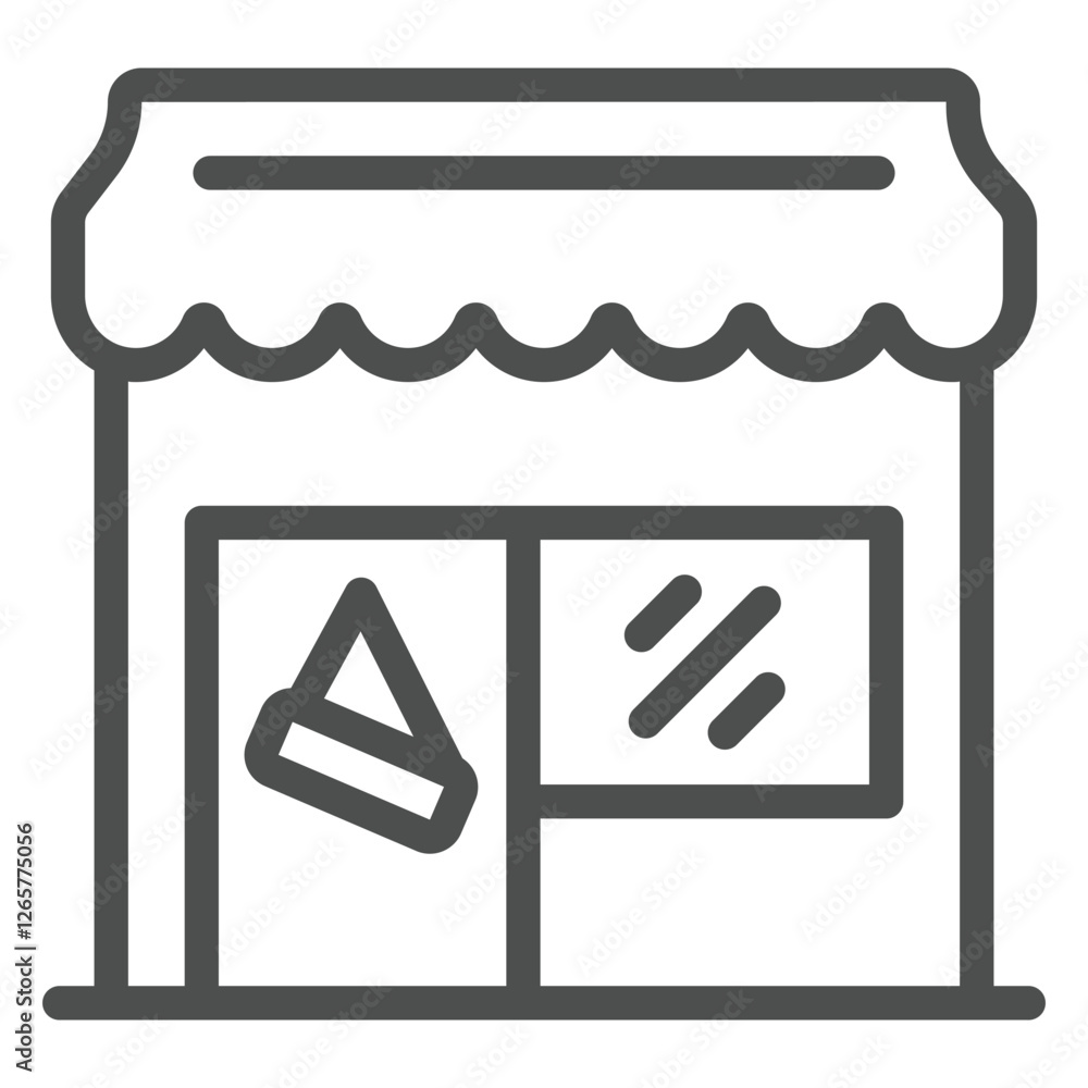 Poster sale open store line icon, black friday concept. vector graphics. house with store facade window sig