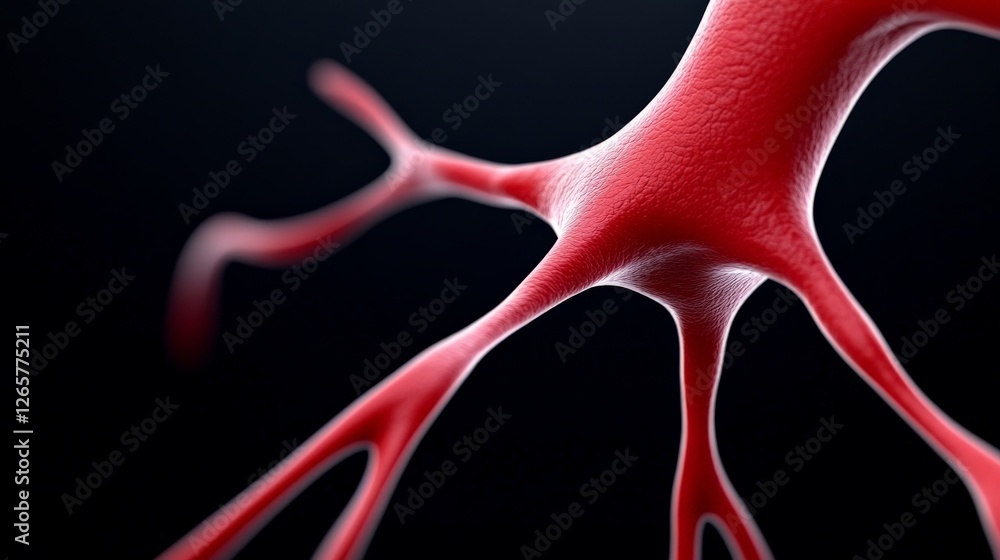 Poster red neuron structure with branching extensions against dark background
