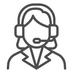 Store support operator line icon, shopping assistance concept. Vector graphics. Woman with headset sign on white background, outline style icon for mobile or web design.