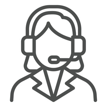 recommend clip art: Store support operator line icon, shopping assistance concept. Vector graphics. Woman with headset sign on white background, outline style icon for mobile or web design.