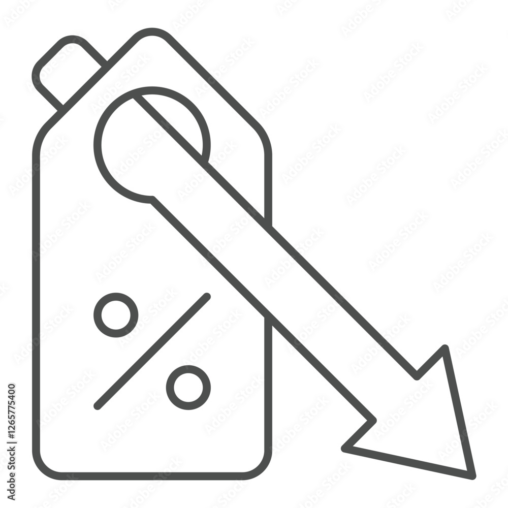 Poster discount tag with down arrow thin line icon, price fall concept. vector graphics. percent label with