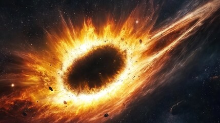 Fototapeta premium Cosmic Inferno: A Black Hole's Fiery Embrace