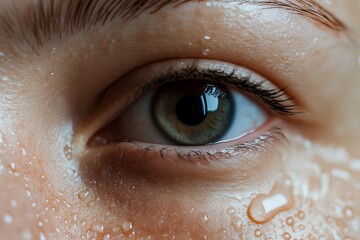 super hydrated skin of the woman with som water drops, a close up
