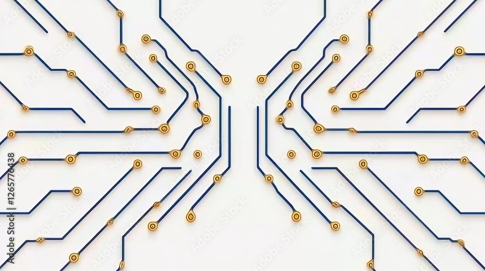 Aufkleber abstract circuit design with yellow nodes and blue lines on white background