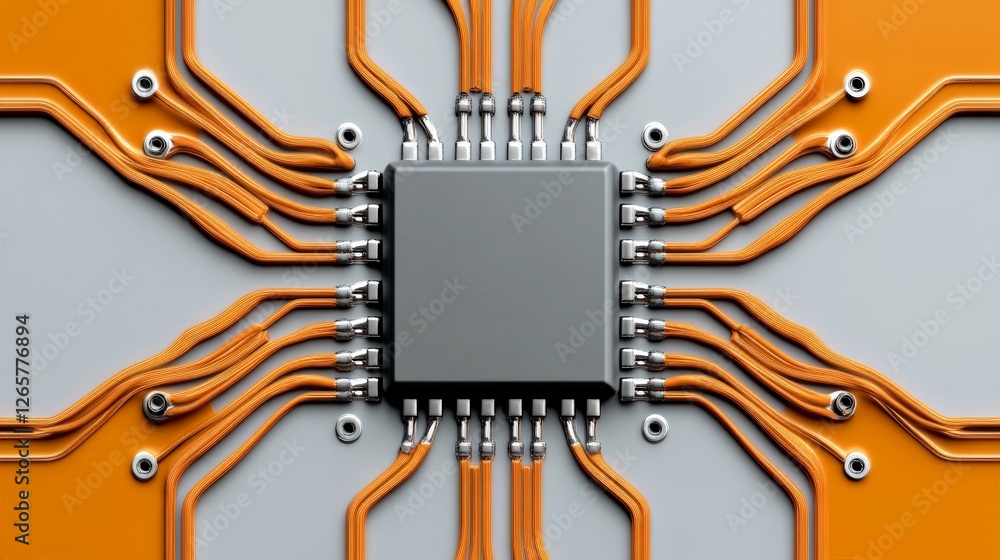 Poster microchip surrounded by colorful circuit board connections