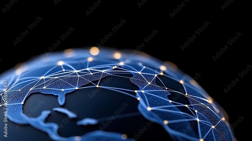 Poster global network connections over earth with luminous points and lines