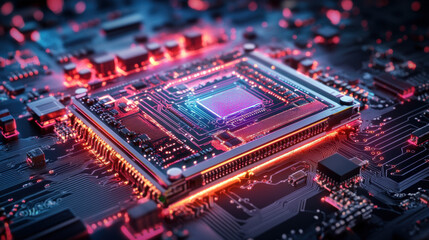 Obraz premium Digital technology, A vibrant 3D illustration showcasing a glowing digital circuit with high fidelity detail.