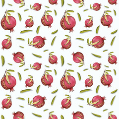Seamless pattern, minimalist watercolor art,pomegranate flower, hand drawn, watercolor pattern, for printing on fabric, scrapbooking