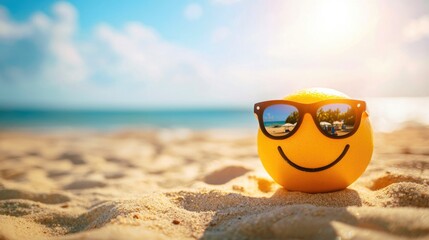 Sunglasses-wearing emoji under the sun