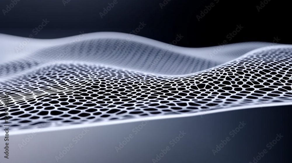 Poster abstract white mesh pattern on dark background with wavy form