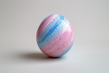 Eastern egg painted in blue and pink soft candy colors lines isolated on white background