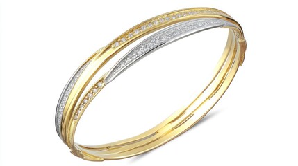 Elegant gold and white diamond bangle bracelet on white background