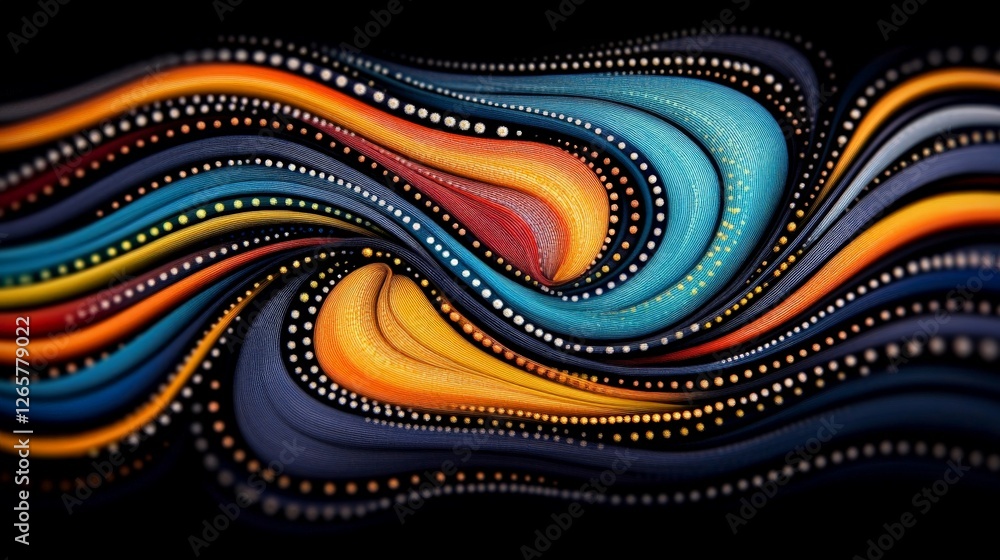 Poster colorful abstract waves with swirling patterns and dots design