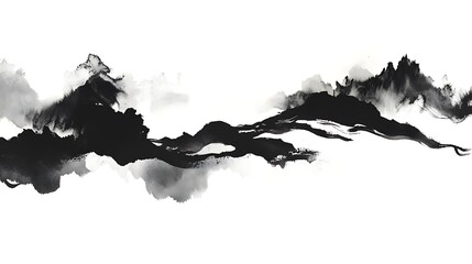 Fototapeta premium Abstract Ink Wash Painting of Misty Mountains